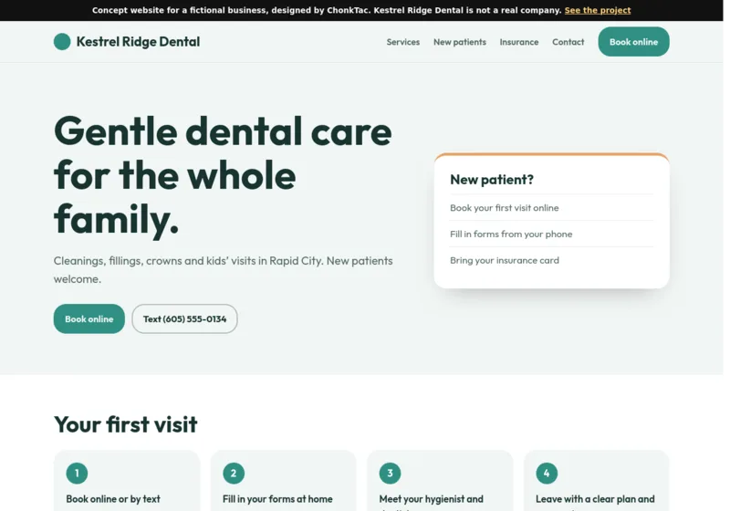 Concept website for Kestrel Ridge Dental